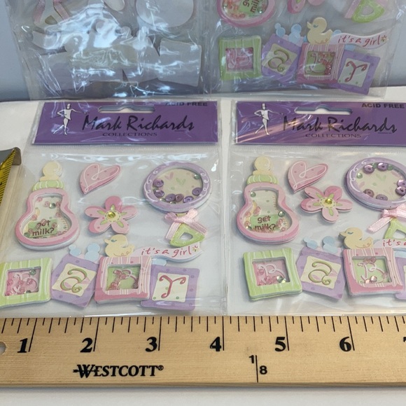 Mark Richards Scrapbook Stickers Card Making Baby Girl Rattle Bottle Crafts - Picture 12 of 13